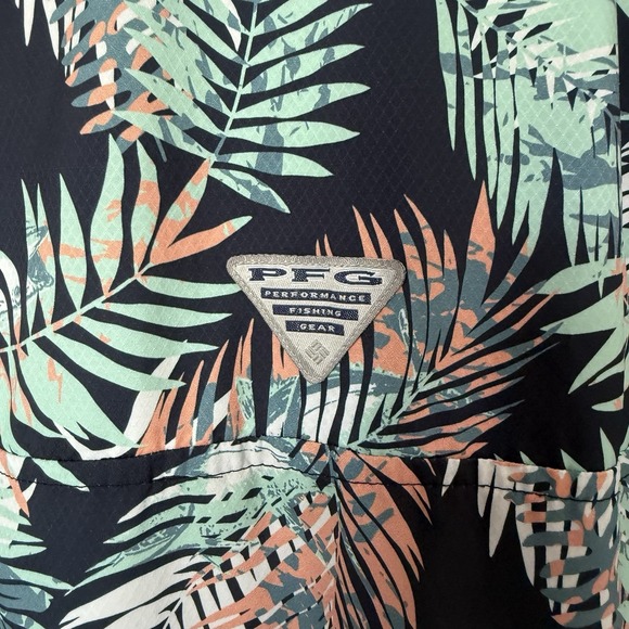 COLUMBIA PFG Super Slack Tide Camp Shirt Men XL Black Palm Print Fishing Omni - Picture 4 of 11